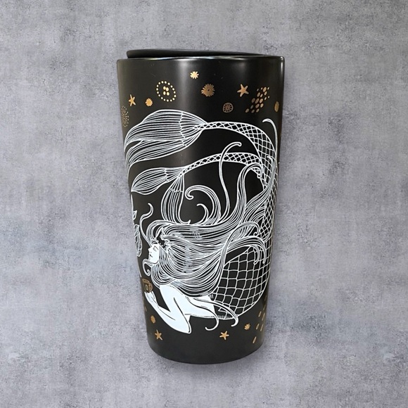 NWOT Starbucks Black Mermaid Ltd Ed Ceramic Traveler Tumbler Coffee Mug - 12 oz - Picture 4 of 11